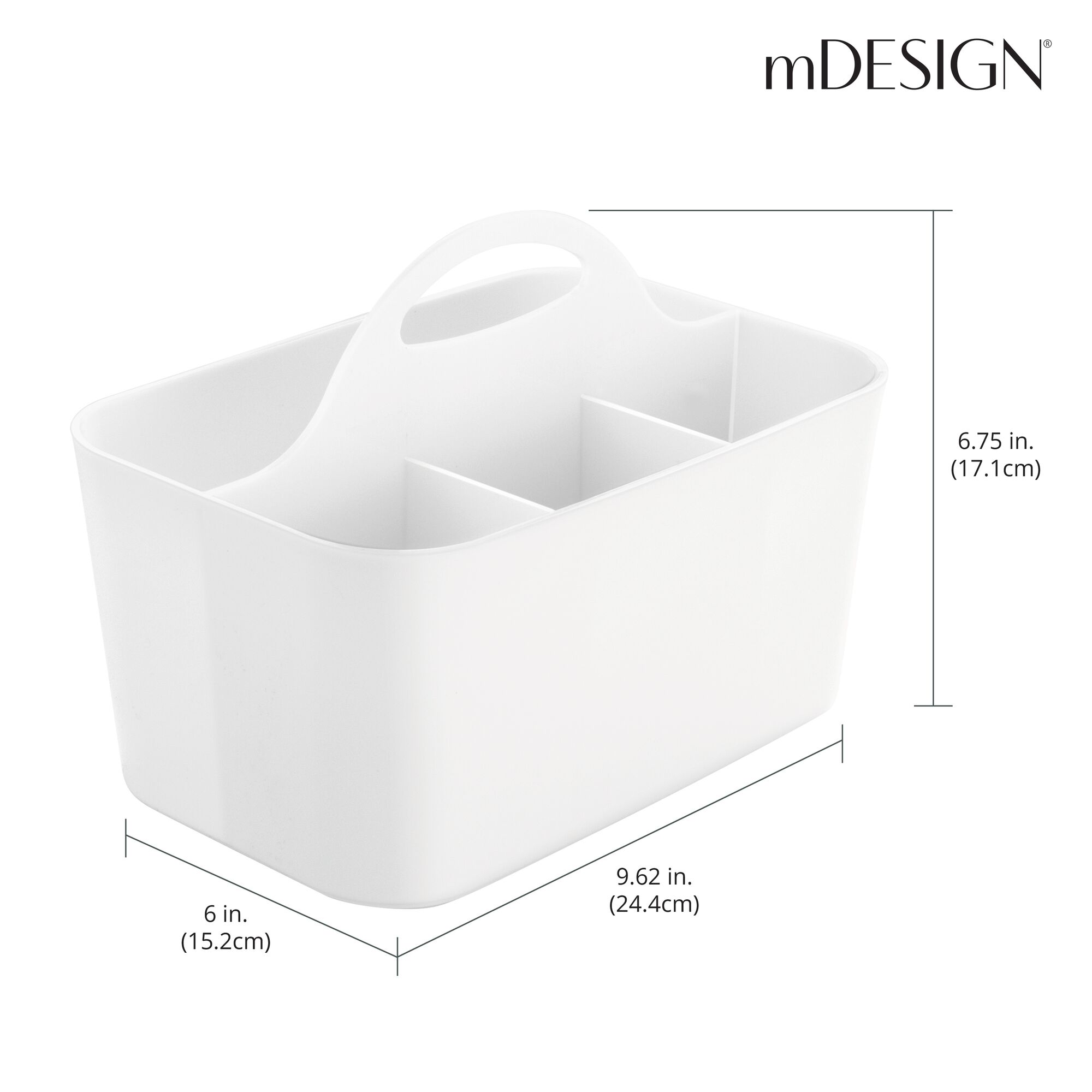 White Plastic Kitchen Cutlery Caddy Organizer Storage Bin by mDesign
